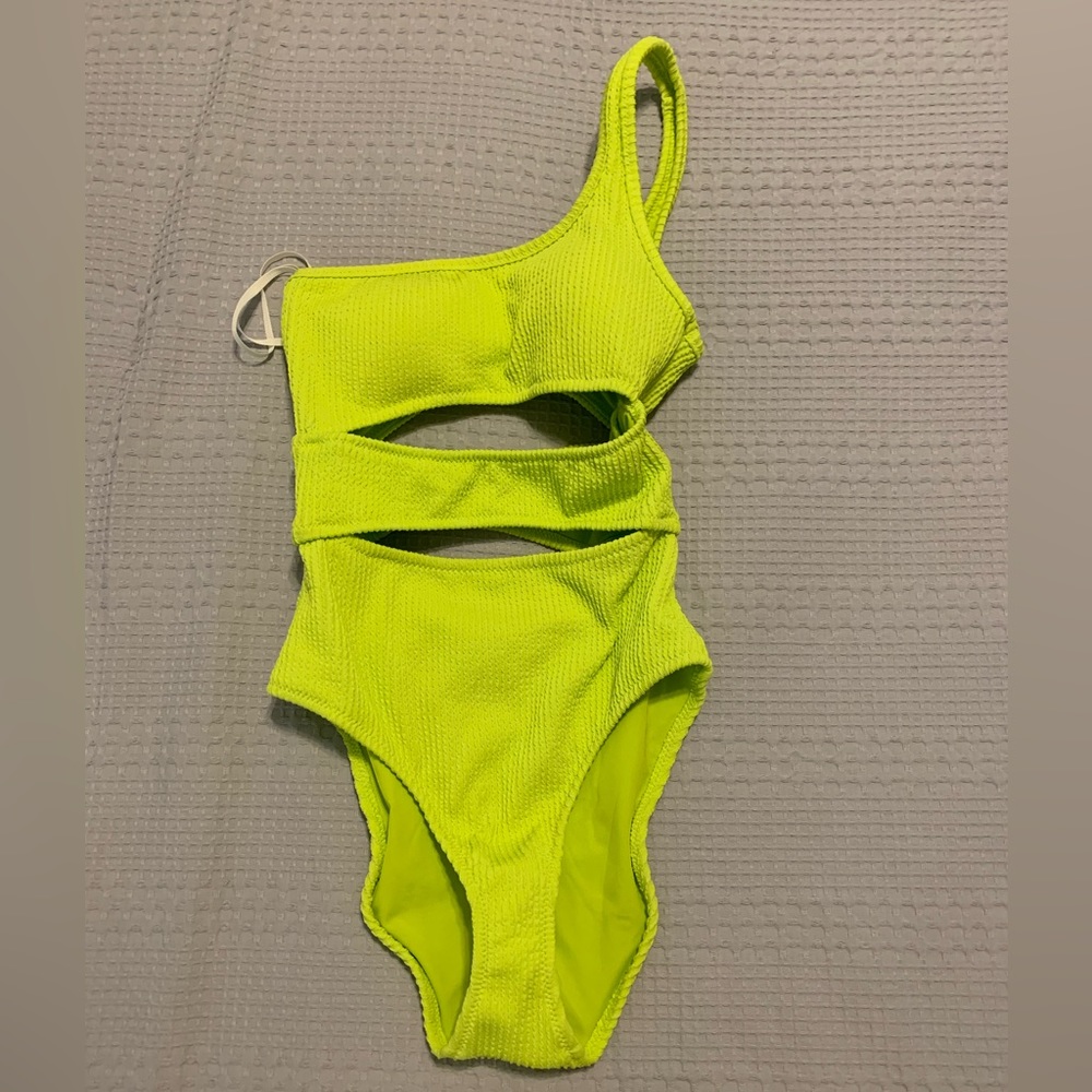 Aerie Crinkle Cut Out One Shoulder One Piece Swimsuit